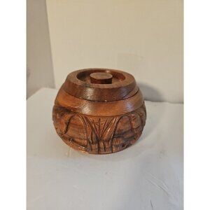 Vintage Hawaiian Wooden Candy Dish With Lid 4.5"  Tall Nice